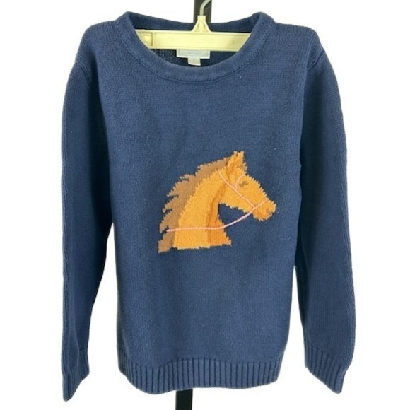 Little English Other - Little English Kids Size 6 Navy Blue Horse Embroidered Cotton Equestrian Sweater